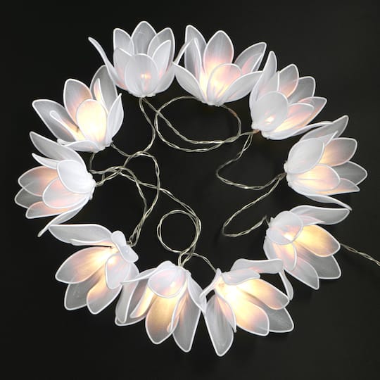 10ct. White Fabric Flower String Lights by Ashland